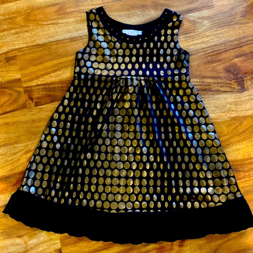 Black gold/copper polka dot dress